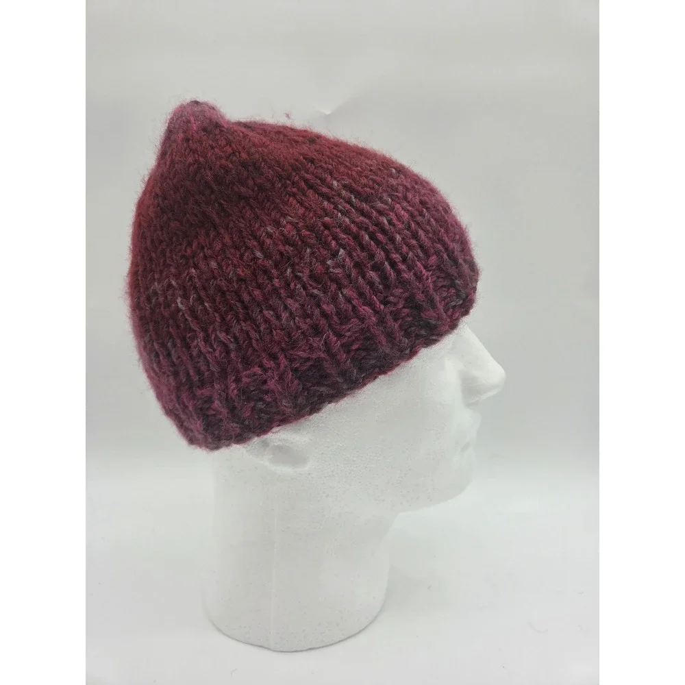 Handmade Ponytail Beanie One Size Burgundy Women Messy Bun Knit Hat